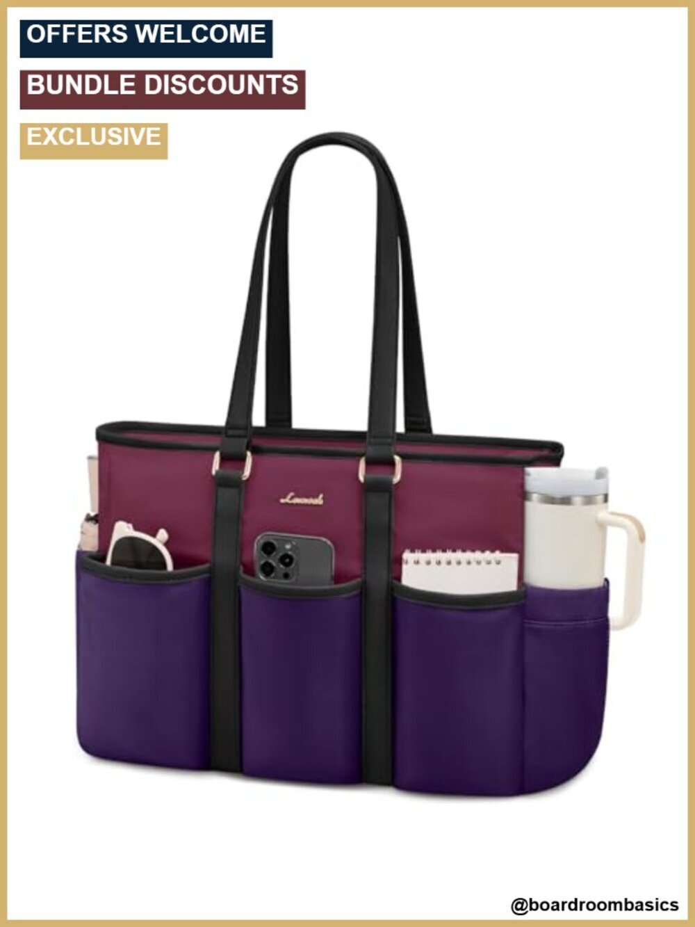 17 Inch Laptop Tote Bag with Multi-Pockets & Top Zipper